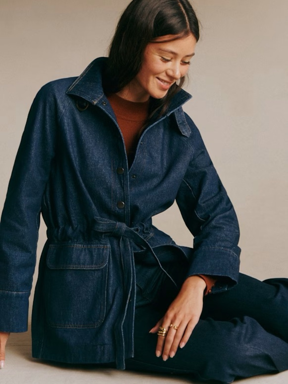 NWT Sézane Manolia Jacket in Dark Blue Denim Size 6/38